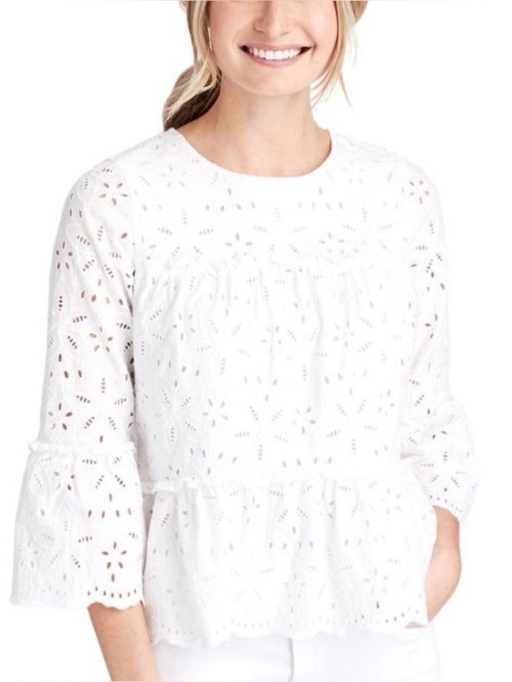 Vineyard Vines White Eyelet Peplum Blouse